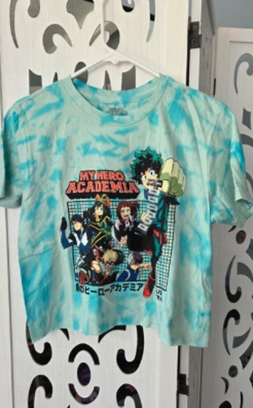 My Hero Academia Crop Top Shirt Small Hot Topic Blue Tie Dye Izuku Midoriya NWT